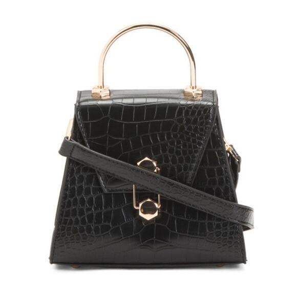 Badgley Mischka Handbags - Badgley Mischka Croc-Embossed Vegan Leather Top Handle Bag